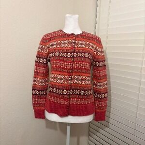 Tiara petites size small red pink fair isle Scandinavian cottagecore cardigan